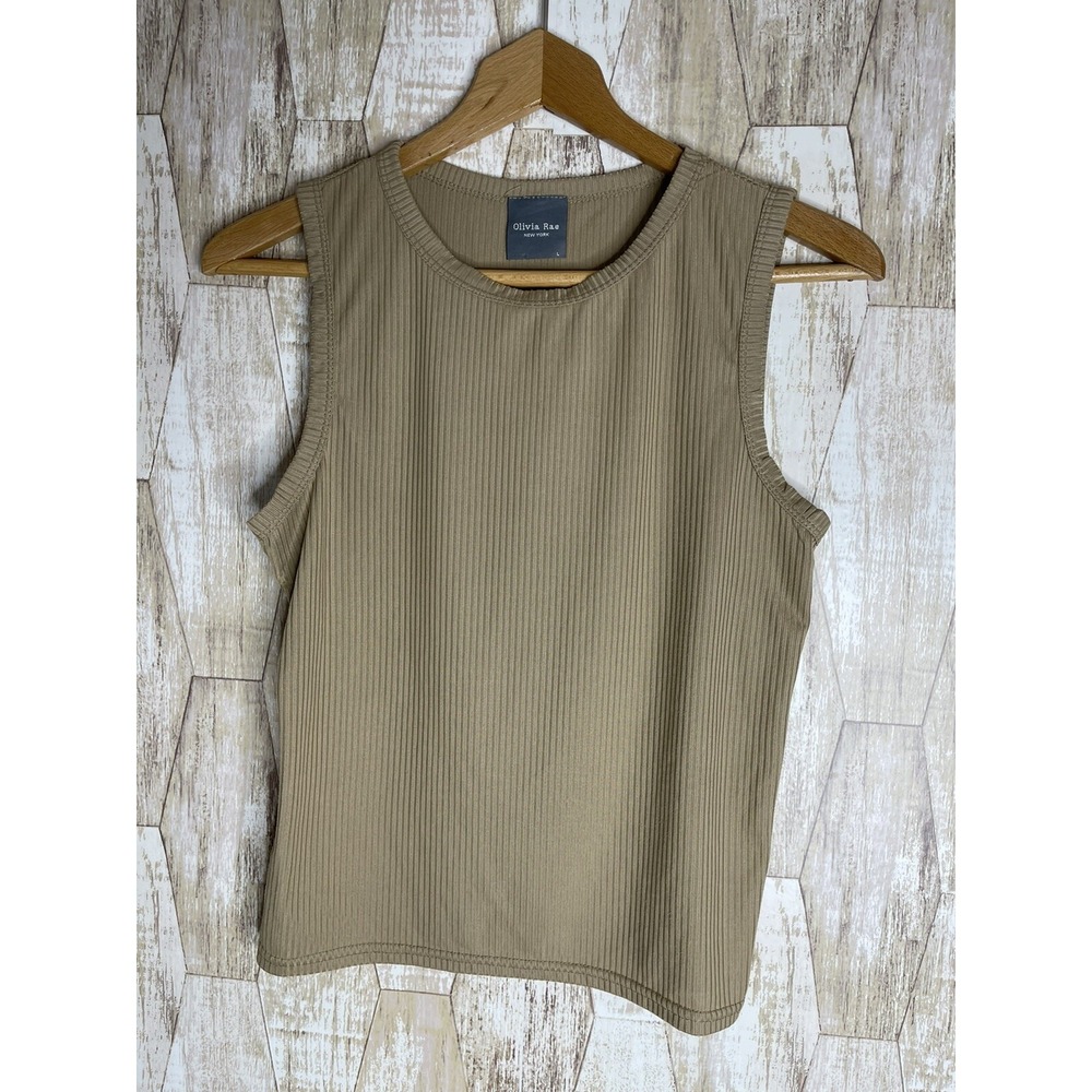 Olivia Rae New York Beige Ribbed Sleeveless T-Shirt Top Women's Size L